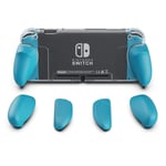 Skull & Co. GripCase Crystal: A Dockable Transparent Protective Cover Case with Replaceable Grips [to fit All Hands Sizes] for Nintendo Switch [No Carrying Case] - Double Neon Blue