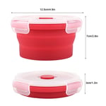 (Red)350ml Round Silicone Bento Box Collapsible Lunch Box Microwave Food UK