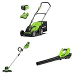Greenworks 40V 35cm mower, trimmer, blower, grass collecting bag with 2Ah Battery/charger
