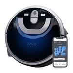 ZACO W450 Robot laveur de sols connecté avec App, Alexa et télécommande, jusqu'à 80min, 2 reservoirs d’eau, Robot nettoyeur, lavage et balayage, idéal pour poils d’animaux, sols durs, parquet