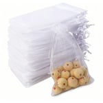 100 st organza påsar, 10x15cm vita organza smyckespåsar med dragsko presentpåsar, tyllpåsar för bröllopsdekoration smycken-Xin