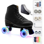 Flash Wheel Classic Roller Skates LED Light, Double Row 4 Wheels Skating, Soft Leather High-Top Roller Skates Children And Adults Ice Skate Skating Equipment Unisex,37