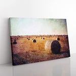 Big Box Art Hay Bales Painting Canvas Wall Art Print Ready to Hang Picture, 76 x 50 cm (30 x 20 Inch), White, Brown, Brown