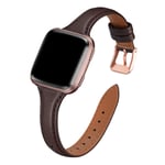 WFEAGL Strap Compatible for Fitbit Versa Strap,Slim Soft Leather Replacement Strap Compatible For Fitbit Versa/Fitbit Versa 2/Versa Lite Fitness Smart Watch,Women,Men(DarkBrown Band+RoseGold Buckle)