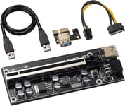 Carte Riser PCI-E 1X à 16X V009S-PLUS et cable d'alimentation SATA 6 broches, cable d'extension de carte graphique PCIe, exploitation minière Ethereum ETH/GPU