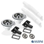 2x 90mm Chrome Waste, 2x Overflow For Astini, RAK, Rangemaster Ceramic Sink