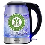 COSORI Electric Kettle Glass, Fast Boil Quiet, 3000W 1.5L with Blue LED, 