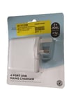 Asda Tech 4 Port USB UK Mains Wall Charger for Tablets Mobiles Charging Phones