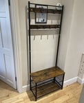 Industrial Coat Rack Vintage Rustic Style Hallway Storage Bench Shoe Stand Hooks