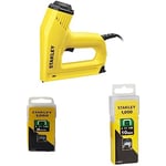 Stanley 0-TRE550 Heavy Duty Electric Staple/Nail Gun, Yellow & Stanley 1-TRA705T 8mm Heavy-Duty Staple (1000 Pieces) & Stanley 1-TRA706T Type G Staples, Silver, 10 mm, Set of 1000 Piece