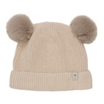 HUTTEliHUT hat knit fakefur pom’s cotton – light camel - 4-6år