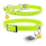 Katthalsband Läder Glamour Strass Lime