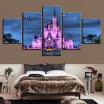 WENXIUF 5 Panel Wall Art Pictures Castle under the stars,Prints On Canvas 100x55cm Wooden Frame Ready To Hang The Animal Photo For Home Modern Decoration Wall Pictures Living Room Print Decor