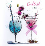 Cocktail Time Happy Birthday Hand-Finished Greeting Card Sparkle Dust Cards