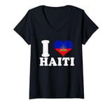 Womens Haiti Flag Day Haitian Revolution Celebration I Love Haiti V-Neck T-Shirt