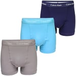 Calvin Klein Men Boxer Short Trunks Stretch Cotton Pack of 3, Multicolor (Cool Wtr Gry Sand Evn Bl W/ Wh Wb), L