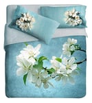 Idersan Parure de lit avec Housse de Couette Photographique en Coton Organique, Bleu/Blanc, pour lit 1 Place 1/2