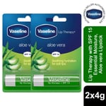 Vaseline Lip Therapy With Petroleum Jelly Balm Sticks, Aloe Vera, 2 Pack, 4gm