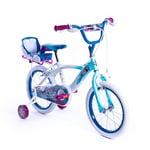 Huffy Disney Frozen 16 Inch Girls Bike - Sky Blue & White + Doll Carrier 5-7yrs
