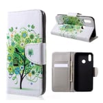 Huawei P20 Lite / Nova 3e mobilfodral i PU skyddar plånbok korthållare sedelförvaring stående läge - Grönt träd