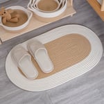 Oval matta i bomull för vardagsrum / sovrum 70x40 cm - Khaki/Vit