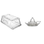 Kilner Vintage Glass Butter Dish with Lid & KitchenCraft Manual Glass Citrus Juicer, Lemon Squeezer, 14.5 cm