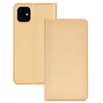 Scratch Resistant Genuine Leather Case Ultra-thin Voltage Plain Magnetic Suction Card TPU+PU Mobile Phone Jacket With Chuck And Bracket, for IPhone 11 Pro Max (Color : Gold)