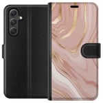 Samsung Galaxy A35 Svart Plånboksfodral Ljusrosa marmor