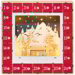 Adventskalender för att fylla 24 lådfack Julkalender med LED-ljus Adventskalenderlåda Juldekoration DIY MDF 34 x 7 x 34 cm Röd