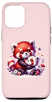 Coque pour iPhone 15 Pro Adorable panda rouge et bébé câlin sur un vert