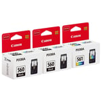 2x Canon PG560 Black & 1x CL561 Colour Ink Cartridge For PIXMA TS5350i Printer