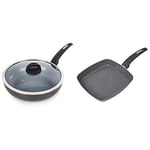 Tower Cerasure Induction Saute Pan With Lid, Non Stick Ceramic Coating, Aluminium, Graphite, 28 cm & Cerastone Induction Grill Pan, Non Stick Ceramic Coating, Easy to Clean, Graphite, 25 cm