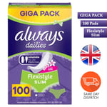 Always Dailies Women's Flexistyle Slim Fresh Panty Liners 100 Pads Giga Pack