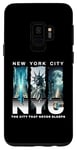 Coque pour Galaxy S9 New York City Skyline et Liberty Moonlight City ne dort jamais