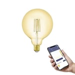 EGLO connect.z Smart Home E27 LED filament light bulb, G125, ZigBee, app and voice control, dimmable, warm white, 650 lumen, 6 watt, vintage lightbulb amber