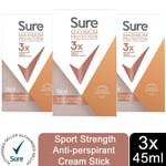 Sure Women Maximum Protection Sport Strength Anti-Perspirant Cream, 3 Pack, 45ml