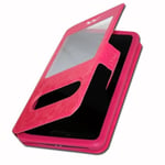 Fuchsia rosa skal till HTC Desire 20 Pro Extra Slim X2 Kvalitet eko läder fönster magnetisk stängning och synliga sömmar
