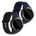 kwmobile Watch Bands Compatible with Honor Watch GS Pro - Straps Set of 2 Replacement Silicone Band - Black/Dark Blue