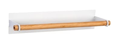 WENKO Porte-rouleau essuie-tout Magna, porte essuie-tout magnétique en métal avec tige en bambou, à fixer sans percer, fixation adhésive possible en alternative, 30 x 6 x 8 cm, blanc