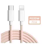 20W USB-C PD-kabel för iPhone 14 13 12 11 Pro Max Xs 8 Plus iPad 3A Datakabel för iPhone Typ-C Datakabel rosa 2M
