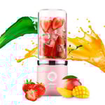 Edihome, Blender Portable, Mini mixeur, Blender Smoothie, Fruits et Légumes, Mini Mixeur Électrique, avec Bouteille en Verre, 380 ml, Rechargeable par USB, 2000mAh (Rose)