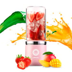 Edihome, Blender Portable, Mini mixeur, Blender Smoothie, Fruits et Légumes, Mini Mixeur Électrique, avec Bouteille en Verre, 380 ml, Rechargeable par USB, 2000mAh (Rose)