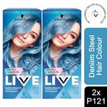 2x Schwarzkopf Live Ultra Brights Semi-Permanent Hair Dye, P121 Denim Steel
