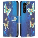 BF Pattern Printing Leather Series-2 Samsung Galaxy S23 Plus fodral - Gold Butterflies