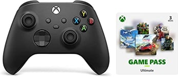 Xbox Manette Noire Sans Fil - Carbon Black & Abonnement Game Pass Ultimate | 3 Mois Win 10 PC - Code jeu à télécharger
