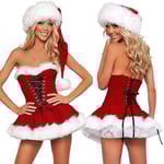 S-2XL Högkvalitativ Kvinnors Juldräkt Kostym Julparty Sexig Röd Sammetklänning Cosplay Jultomten Kostym Outfit Plus Size [HK] XL