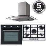 SIA 60cm Black Fan Oven, 70cm Stainless Steel 5 Burner Gas Hob And Curved Hood
