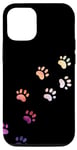 Coque pour iPhone 14 Motif empreintes de pattes de chien en aquarelle abstrait arc-en-ciel