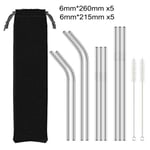 10pcs Drinking Straw Stainless Steel Straight Bend Clean Brush