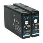 2 Cyan XL Ink Cartridges to replace Epson T7902 (79XL) non-OEM / Compatible